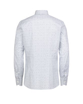 Camicia regular fit con collo francese in cotone elasticizzato bianco con esclusiva fantasia geometrica sui toni del blu - Blu | Giemme BrandsCorporate