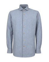 Regular fit Hemd mit französischem Kragen aus Leinen-Baumwoll-Denim mit feinen Streifen - Denim | Giemme BrandsCorporate