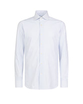 Camicia regular fit con collo francese in tessuto high performance Skinlike bianco a righe azzurre - Azzurro | Giemme BrandsCorporate