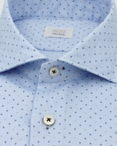 Regular fit french collar shirt in light blue pure cotton twill with polka dots - Light blue | Giemme BrandsCorporate