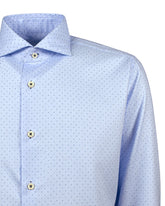 Regular fit french collar shirt in light blue pure cotton twill with polka dots - Light blue | Giemme BrandsCorporate