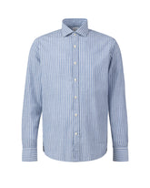 Camicia regular fit con collo francese in puro cotone bluette a righe bianche - Azzurro | Giemme BrandsCorporate