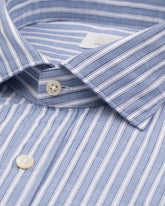 Camicia regular fit con collo francese in puro cotone bluette a righe bianche - Azzurro | Giemme BrandsCorporate