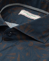 Slim fit shirt with french collar in pure cotton with a blue floral print - Blue | Giemme BrandsCorporate
