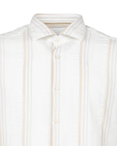 Camicia slim fit con collo francese in puro cotone bianco a righe beige - Beige | Giemme BrandsCorporate