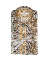 Regular fit shirt with Italian collar in pure cotton, featuring an exclusive magnolia print in shades of brown and blue - Green | Giemme BrandsCorporate
