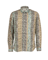 Regular fit shirt with Italian collar in pure cotton, featuring an exclusive magnolia print in shades of brown and blue - Green | Giemme BrandsCorporate