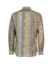 Regular fit shirt with Italian collar in pure cotton, featuring an exclusive magnolia print in shades of brown and blue - Green | Giemme BrandsCorporate