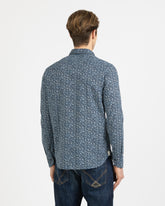 Regular fit shirt with French collar in pure cotton, featuring a pattern in shades of blue - Blue | Giemme BrandsCorporate