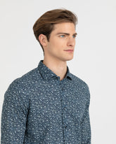 Regular fit shirt with French collar in pure cotton, featuring a pattern in shades of blue - Blue | Giemme BrandsCorporate
