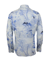 Slim fit french collar shirt in pure cotton with exclusive blue floral print - Blue | Giemme BrandsCorporate