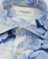 Slim fit french collar shirt in pure cotton with exclusive blue floral print - Blue | Giemme BrandsCorporate