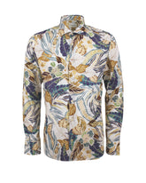 Slim fit french collar shirt in pure cotton with exclusive brown floral print - Hazelnut | Giemme BrandsCorporate