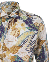 Slim fit french collar shirt in pure cotton with exclusive brown floral print - Hazelnut | Giemme BrandsCorporate