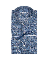 Camicia slim fit con collo francese in mussola di puro cotone con esclusiva stampa liberty sui toni del blu - Azzurro | Giemme BrandsCorporate