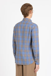 Camicia con collo francese in flanella di puro cotone a quadri azzurri - Azzurro | Giemme BrandsCorporate