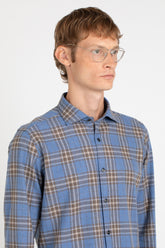 Camicia con collo francese in flanella di puro cotone a quadri azzurri - Azzurro | Giemme BrandsCorporate
