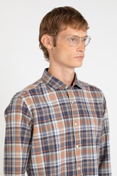 Camicia con collo francese in flanella di puro cotone a quadri blu - Blu | Giemme BrandsCorporate