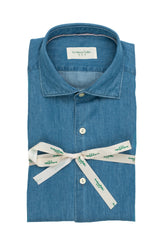 Camicia con collo francese in denim chiaro di puro cotone lavato - Carry over | Giemme BrandsCorporate
