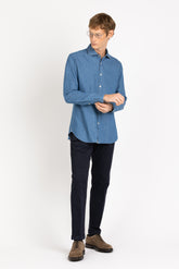 Pure washed cotton light denim shirt with french collar - Man collection | Giemme BrandsCorporate