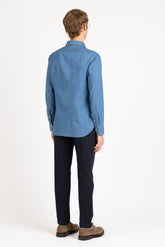 Camicia con collo francese in denim chiaro di puro cotone lavato - Denim Chiaro | Giemme BrandsCorporate