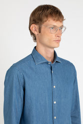 Camicia con collo francese in denim chiaro di puro cotone lavato - Denim Chiaro | Giemme BrandsCorporate