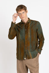 Camicia con collo francese in velluto di puro cotone in esclusiva tintura mélange sui toni del marrone - Marrone | Giemme BrandsCorporate