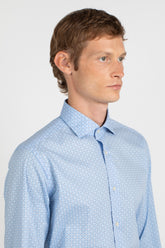 Camicia con collo francese in popeline di cotone stretch in fantasia sui toni dell'azzurro - Azzurro | Giemme BrandsCorporate