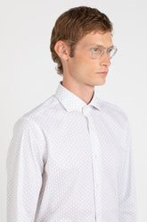 Camicia con collo francese in popeline di cotone stretch in fantasia sui toni del bianco - Bianco | Giemme BrandsCorporate