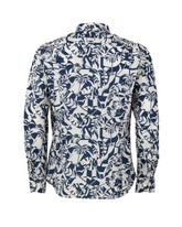 Camicia slim fit con collo francese in puro cotone con esclusiva stampa floreale sui toni del blu - Blu | Giemme BrandsCorporate