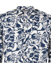 Camicia slim fit con collo francese in puro cotone con esclusiva stampa floreale sui toni del blu - Blu | Giemme BrandsCorporate