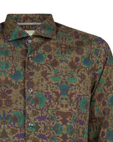 Camicia slim fit con collo francese in puro cotone con esclusiva fantasia sui toni del verde - Verde | Giemme BrandsCorporate