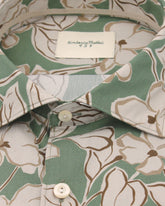 Slim fit french collar shirt in pure cotton with exclusive green floral print - Green | Giemme BrandsCorporate