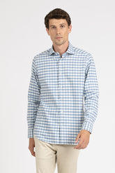 Camicia con collo francese in cotone e cashmere a quadri azzurri - Azzurro | Giemme BrandsCorporate