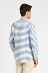 Camicia con collo francese in cotone e cashmere a quadri azzurri - Azzurro | Giemme BrandsCorporate