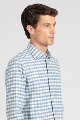Camicia con collo francese in cotone e cashmere a quadri azzurri - Azzurro | Giemme BrandsCorporate
