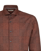 Camicia slim fit con collo francese in puro cotone con motivo pied de poule sui toni del bordeaux - Bordeaux | Giemme BrandsCorporate