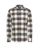 Regular fit shirt with french collar in cotton and cashmere with blue and beige checks - Blue | Giemme BrandsCorporate
