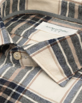 Regular fit shirt with french collar in cotton and cashmere with blue and beige checks - Blue | Giemme BrandsCorporate