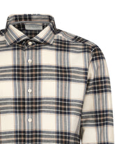 Regular fit shirt with french collar in cotton and cashmere with blue and beige checks - Blue | Giemme BrandsCorporate