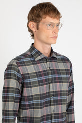 Camicia con collo francese in Vaiella di cotone e cashmere a quadri sui toni del grigio - Grigio | Giemme BrandsCorporate