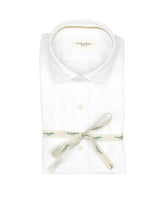 Camicia regular fit con collo francese in mussola di puro cotone a righe sui toni del bianco - Bianco | Giemme BrandsCorporate