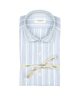 Camicia regular fit con collo francese in mussola di puro cotone a righe sui toni del'azzurro - Azzurro | Giemme BrandsCorporate