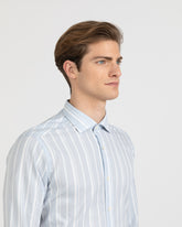Camicia regular fit con collo francese in mussola di puro cotone a righe sui toni del'azzurro - Azzurro | Giemme BrandsCorporate