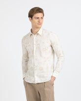 Regular fit shirt with Italian collar in white cotton muslin with beige embroidery - Beige | Giemme BrandsCorporate