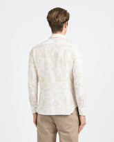 Regular fit shirt with Italian collar in white cotton muslin with beige embroidery - Beige | Giemme BrandsCorporate
