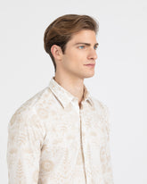 Regular fit shirt with Italian collar in white cotton muslin with beige embroidery - Beige | Giemme BrandsCorporate