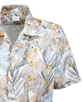 Regular fit short sleeve shirt with bowling collar in pure cotton with beige foliage print - Hazelnut | Giemme BrandsCorporate
