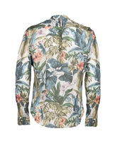 Slim fit shirt with Korean collar in pure cotton, featuring a floral pattern - Light blue | Giemme BrandsCorporate