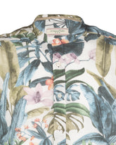 Slim fit shirt with Korean collar in pure cotton, featuring a floral pattern - Light blue | Giemme BrandsCorporate